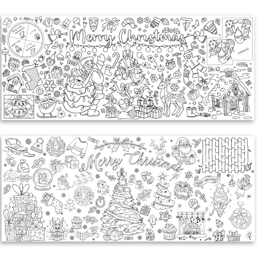Yililay 2pcs 72x30 Zoll Malvorlagen, riesige kreative Frohe Weihnachten Banner Färbung Tischdecke Weihnachtsaktivitäten für Kinderschule Klassenzimmer Home Farty von Yililay