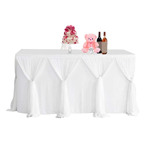 Tulle Tischdecke runde Rechteck Tischdecke Wunderschönes Kleid Hochzeits Geburtstagdekoration Weißer 9 -Fuß -Tischrock von Yililay