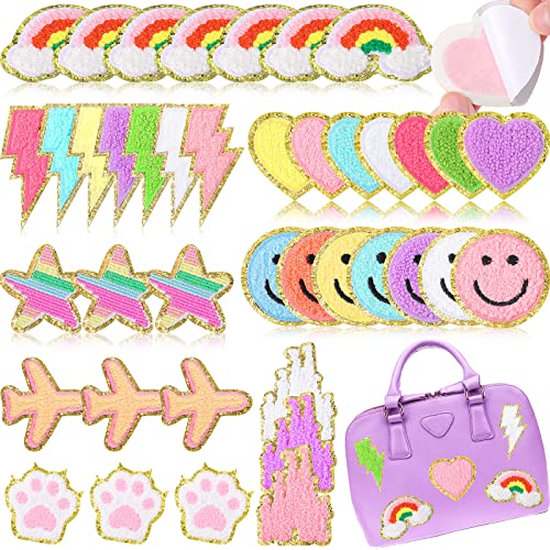 Yilloog Selbstklebende Chenille-Patches, bunt, niedlich, bestickt, Glitzer, Chenille, Aufkleber, Applikation für Kleidung, Stoff, Jacke, DIY, Rucksack, Reparatur, Dekoration, 40 Stück Yilloog Selbstklebende Chenille-Patches, bunt, niedlich, bestickt, Glitzer, Chenille, Aufkleber, Applikation für Kleidung, Stoff, Jacke, DIY, Rucksack, Reparatur, Dekoration, 40 Stück von Yilloog