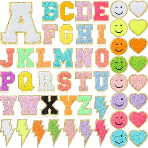 Yilloog Selbstklebende Chenille-Patches mit Pfotenabdruck, Smiley-Gesicht, Herz, Adrett-Aufkleber, Chenille, Regenbogenfarben, zum Aufnähen für Jacken, Jeans (neuartiger Stil, Regenbogenfarbe), 50 von Yilloog