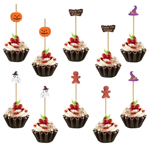 Yilnlg 100 Stück Halloween Cupcake Topper, Halloween Kuchen Dekorationen, Obst Picks Kuchen Topper für Lebensmittel Obst Party Dekoration von Yilnlg