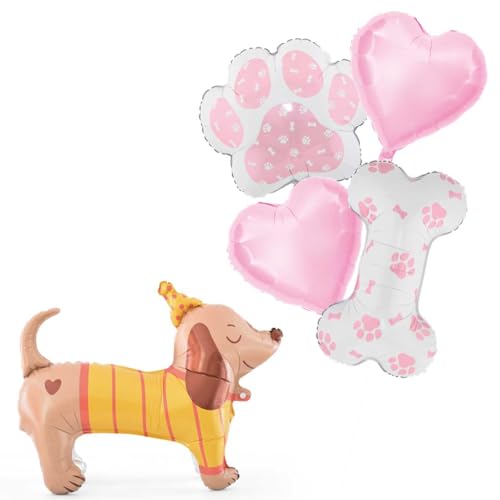 Ballon-Set mit Dackel-Motiv, Pfotenabdruck und Knochenform, Folienballons, rosa Herzform, Requisiten für Haustiere, Geburtstag, Hunde, Partyzubehör, Welpendekorationen, 5 Stück Ballon-Set mit Dackel-Motiv, Pfotenabdruck und Knochenform, Folienballons, rosa Herzform, Requisiten für Haustiere, Geburtstag, Hunde, Partyzubehör, Welpendekorationen, 5 Stück von Yimen Bloon