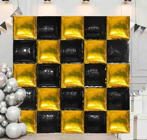 Goldene und schwarze quadratische Folienballons an der Wand, doppelseitig, Magenta, Mylar-Luftballons, Hintergrund, Helium-Mylar-Ballon-Set für Jahrestag, Abschlussfeier, Hochzeit, Geburtstag Goldene und schwarze quadratische Folienballons an der Wand, doppelseitig, Magenta, Mylar-Luftballons, Hintergrund, Helium-Mylar-Ballon-Set für Jahrestag, Abschlussfeier, Hochzeit, Geburtstag von Yimen Bloon