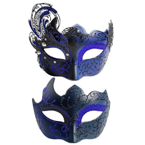 Yimianshou Maskerade-Maske für Paare, Mardi Gras, Maske für Damen, Herren, Maskerade-Maske für Paare, venezianische Maskerade, Ballmaske (Perlenset, Blau) von Yimianshou