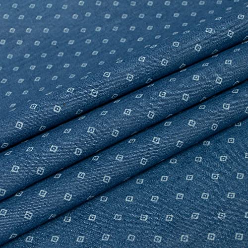Yimihua Blau Jeansstoff meterware Sanft Baumwolle Drucken Gewaschener Jeansstoff 150 cm breit zum Nähen von Hosen, Jacken, Dekorationen(Color:quadratischer Punkt) von Yimihua