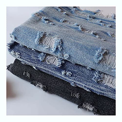 Yimihua Jeansstoff Baumwoll-Denim-Stoff Heimtextilien Blue Jeans Stoff Mit Gebrochenen Löchern Kleidungsmaterialien zum Nähen Von Hosen Jacken Mode Denim DIY Handwerk(Color:Hellblau) von Yimihua