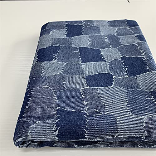 Yimihua Jeansstoff zum nahen meterware Baumwollstoffe gewaschener Jeansstoff Patch-Gitter 170 cm breit Jacquard zum Nähen von Hosen, Jacken, Dekorationen(Color:Mittelblau) von Yimihua