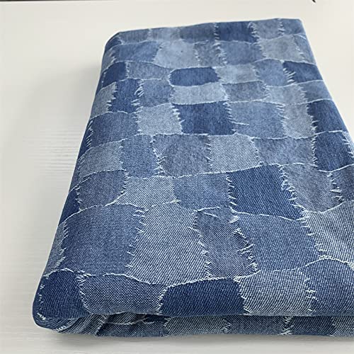 Yimihua Jeansstoff zum nahen meterware Baumwollstoffe gewaschener Jeansstoff Patch-Gitter 170 cm breit Jacquard zum Nähen von Hosen, Jacken, Dekorationen(Color:hellblau) von Yimihua