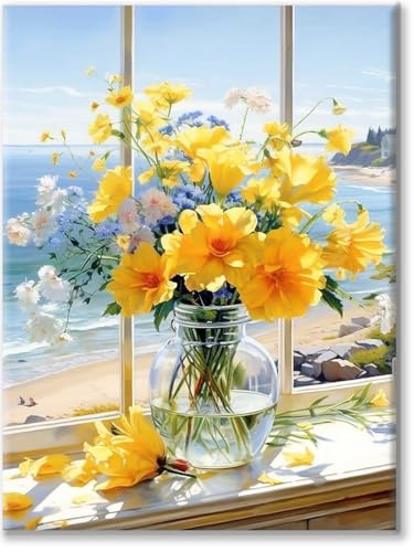 Yiminu.DS Diamond Painting Erwachsene, 5D Diamont Painting Bilder Diamant Painting Blumen Bastelset Basteln Mädchen, 30CM X 40CM, WindowYellowFlower von Yiminu.DS