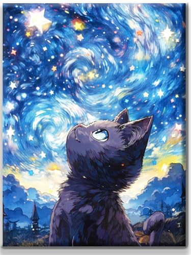 Yiminu.DS Diamond Painting Erwachsene, Diamant Painting Bilder Blumen 30x40cm 5D Diamond-Painting Diamant Painting Bastelset BastelnWanddeko, Sternenhimmel Katze von Yiminu.DS
