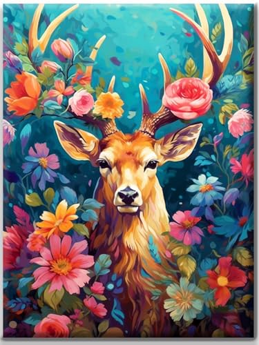 Yiminu.DS Diamond Painting Erwachsene, Diamant Painting Bilder Blumen 30x40cm 5D Diamond-Painting Diamant Painting Bastelset BastelnWanddeko, Tier Hirsch Blume von Yiminu.DS