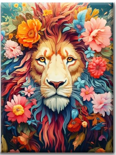 Yiminu.DS Diamond Painting Erwachsene, Diamant Painting Bilder Blumen 30x40cm 5D Diamond-Painting Diamant Painting Bastelset BastelnWanddeko, Tier Löwe Blume von Yiminu.DS