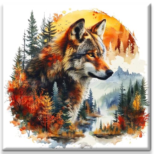 Yiminu.DS Diamond Painting Erwachsene, Diamant Painting Bilder Blumen 30x30cm 5D Diamond-Painting Diamant Painting Bastelset BastelnWanddeko, Wolf Baum von Yiminu.DS