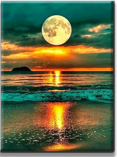 Yiminu.DS Diamond Painting Erwachsene Kinder, 5D Landschaft Natur Strand Meer Mond Diamont Painting Bilder von Yiminu.DS