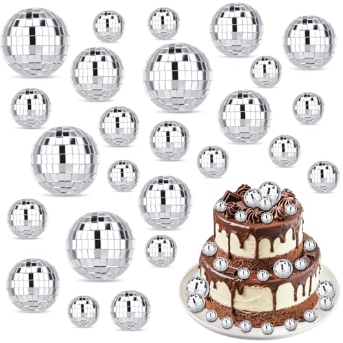32 Pcs Disco Ball Cake Toppers, Discokugel Kleine, Mini Discokugel Kuchenaufsätze, Disco Themen Zubehör für Geburtstagsparty Dekorationen, 70er-Jahre-Disco-Motto-Tanzparty-Zubehör von Yimomoyi