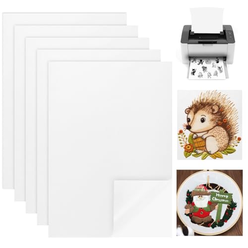 Yimomoyi Stickvlies Wasserlöslich Selbstklebend, 5 Blätter Stickvorlagen, A4 Stickpapier, Stickfolie für DIY Sticken, Maschinensticken und Handnähen von Yimomoyi