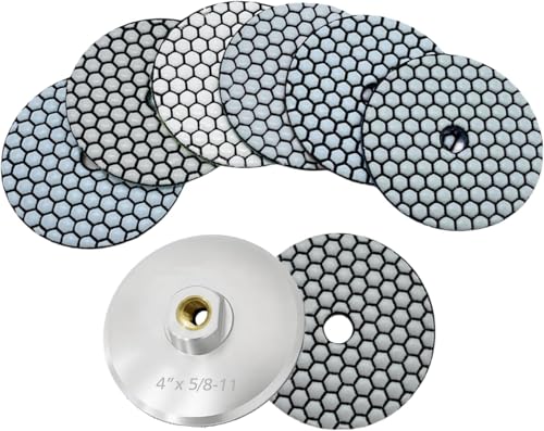 Diamant-Polierscheibe – 7 Stück, 100 mm, trocken/feucht, Schleifscheiben mit Halterung aus Aluminium für Granit, Marmor, Schleifen und Schleifen von Stein Diamant-Polierscheibe – 7 Stück, 100 mm, trocken/feucht, Schleifscheiben mit Halterung aus Aluminium für Granit, Marmor, Schleifen und Schleifen von Stein von Yimuzche