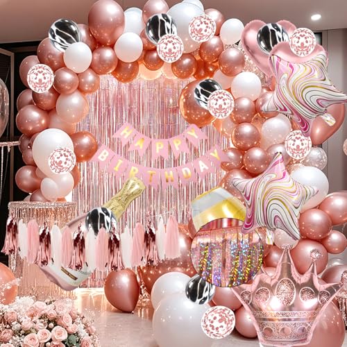 YinQin 118 Stück Roségold Geburtstagsparty Ballon Dekoration mit Füllpumpe Rosé Gold Geburtstagsparty Luftballons Deko Happy Birthday Ballons Dekorationen für Frauen und Mädchen (Roségold) von YinQin