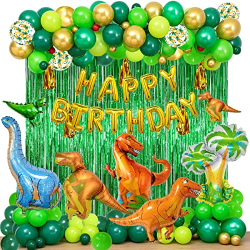 YinQin 143 Stück Geburtstag Dinosaurier Ballon Dekoration mit Füllpumpe, Happy Birthday Party Dinosaurier Luftballons Dino Geburtstagsdeko Ballon Jungen Geburtstag Party Ballon Deko(Green) von YinQin