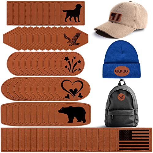 Yinder Leder-Patches für Hüte, blanko, mit 6 Arten von Formen, Sublimation, Kunstleder-Patches für Lasergravur, rustikal, braun, zum Aufbügeln, Nähen, Reparatur, DIY, Bastelarbeiten, Geschenke, 80 von Yinder