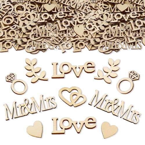 100 Stück Holz Konfetti Deko,Mr & Mrs Deko Hochzeit,Groß 2-6cm Streudeko Hochzeit,Holzherzen Hochzeitsdeko Tisch,Wedding Decoration Herz Hochzeitsdekoration für Heiratsantrag,Verlobung (Heirat) von YingMengZhiGe