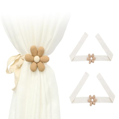 2 Stück Vorhang Raffhalter,Kinderzimmer Deko Mädchen,Gardinen Raffhalter Für Vorhänge Kinderzimmer,Gänseblümchen Deko,Geeignet Für Hause Vorhänge Und Accessoires Für Jungen- Und Mädchenzimmer (Braun) von YingMengZhiGe