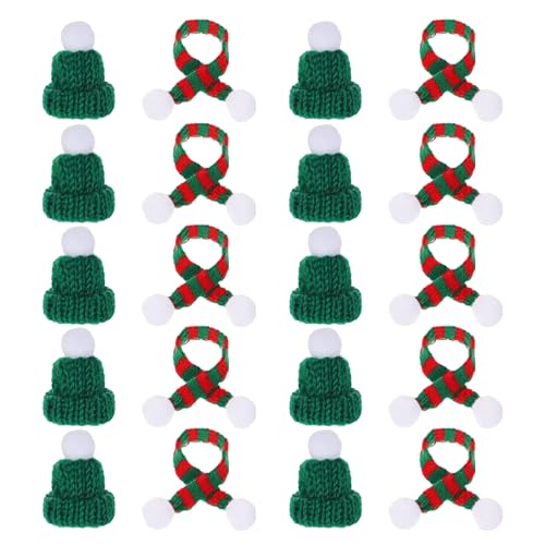 20 Stück Mini Weihnachtsmützen und Schal Set,Kleine Weihnachtsmütze,Kleine Weihnachtsschal Mini-Strickmütze des Weihnachten für Weinflasche Abdeckung,Lutscherhut,DIY Xmas Home Party Tischdekoration von YingMengZhiGe