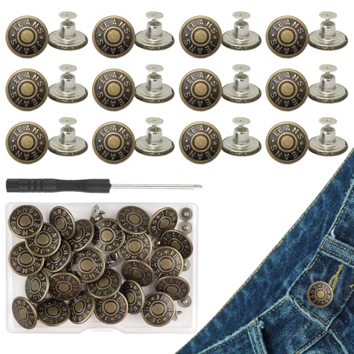 24 Stück Hosen Ersatz Knöpfe,Jeansknöpfe zum Schrauben,Ø 20mm Hosenknopf mit Nieten und Schraubendreher,Abnehmbare Hosenknöpfe für Jeans Taschen Kleidung Jeansjacke,Reparatur von Jeans Hosenknöpfen von YingMengZhiGe