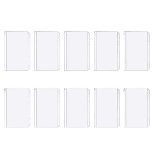 A6 Binder Taschen,Durchsichtige PVC 6-Loch Dokumententasche,Wasserdicht Kunststoff Geldumschlag,Reißverschluss Ordner,Budgetplaner Loseblattbeutel,Umschlag Hülle für Foto Geld Haushaltsbuch (10 Stück) von YingMengZhiGe
