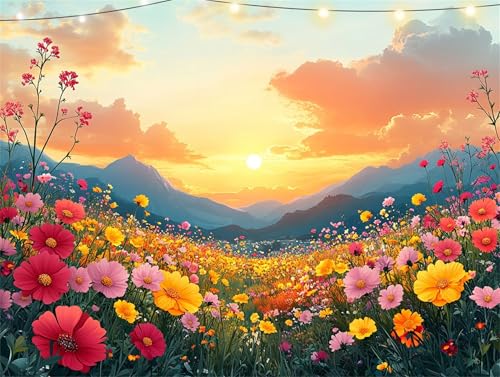 Chrysantheme Diamond Painting Erwachsene Sonnenuntergang Diamond Painting Set Diamant Paintings Bilder, DIY Crystal Strass Rhinestone Bastelset, Basteln Erwachsene für Wanddekoration 30x40cm K9-4833 von Yingeen