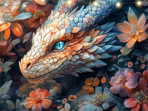Diamond Painting Drachen Diamond Painting Erwachsene Blume Basteln Erwachsene, 5D Diamant Paintings Kits 90x120cm, Mosaikherstellung Bastelset, Full Drill Cross Stickerei Malerei für Wanddeko K9-4629 von Yingeen