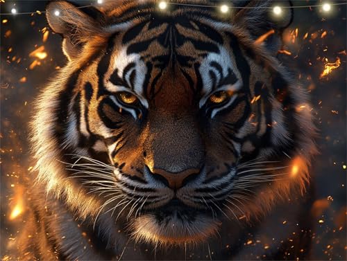 Diamond Painting Flamme Diamond Painting Erwachsene Tiger Basteln Erwachsene, 5D Diamant Paintings Kits 90x120cm, Mosaikherstellung Bastelset, Full Drill Cross Stickerei Malerei für Wanddeko K9-4849 von Yingeen