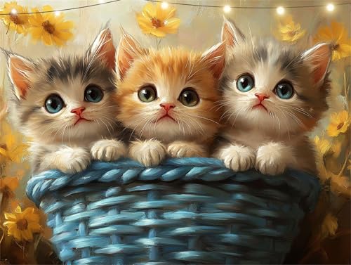 Diamond Painting Katze Diamond Painting Erwachsene Korb Basteln Erwachsene, 5D Diamant Paintings Kits 30x40cm, Mosaikherstellung Bastelset, Cross Stickerei Malerei Kits für Wanddeko Wohnzimmer K9-4563 von Yingeen