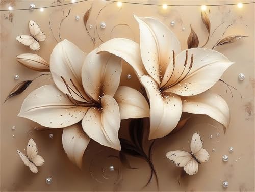 Diamond Painting Lilie Diamond Painting Erwachsene Schmetterling Basteln Erwachsene, 5D Diamant Paintings Kits 30x40cm, Mosaikherstellung Bastelset, Cross Stickerei Malerei Kits für Wanddeko K9-1283 von Yingeen