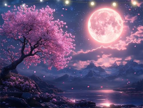 Diamond Painting Mond Diamond Painting Erwachsene Baum Basteln Erwachsene, 5D Diamant Paintings Kits 80x105cm, Mosaikherstellung Bastelset, Cross Stickerei Malerei Kits für Wanddeko Wohnzimmer K9-3488 von Yingeen