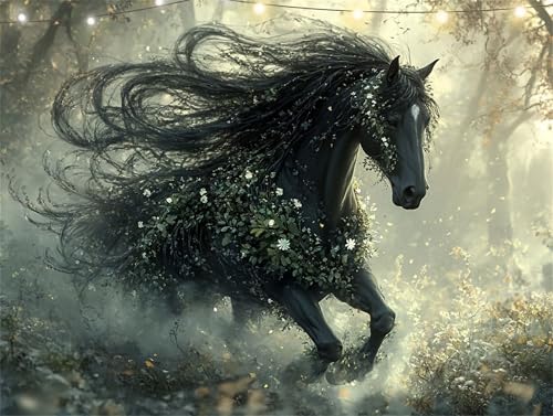 Diamond Painting Pferd Diamond Painting Erwachsene Blätter Basteln Erwachsene, 5D Diamant Paintings Kits 70x95cm, Mosaikherstellung Bastelset, Full Drill Cross Stickerei Malerei für Wanddeko K9-3027 von Yingeen