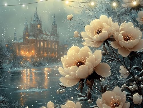 Diamond Painting Schloss Diamond Painting Erwachsene Pfingstrose Basteln Erwachsene, 5D Diamant Paintings Kits 70x95cm, Mosaikherstellung Bastelset, Cross Stickerei Malerei Kits für Wanddeko K9-4727 von Yingeen