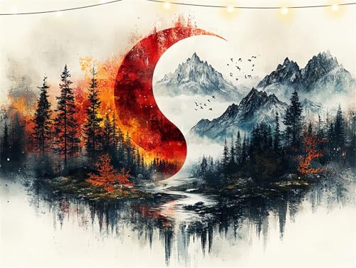 Diamond Painting Wald Diamond Painting Erwachsene Berg Basteln Erwachsene, 5D Diamant Paintings Kits 100x135cm, Mosaikherstellung Bastelset Full Drill Cross Stickerei Malerei Kits für Wanddeko K9-4670 von Yingeen