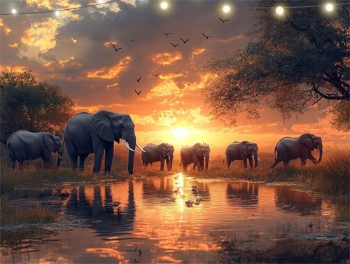 Elefant Diamond Painting Erwachsene Baum Diamond Painting Set Diamant Paintings Bilder, DIY Crystal Strass Rhinestone Bastelset für Kinder Anfänger, Basteln Erwachsene für Wanddeko 80x105cm K9-4618 von Yingeen