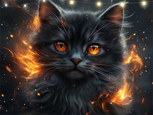 Katze Diamond Painting Erwachsene Feuer Diamond Painting Set Diamant Paintings Bilder, 5D Crystal Strass Rhinestone Bastelset für Kinder Anfänger, Basteln Erwachsene für Wanddekoration 35x45cm K9-1114 von Yingeen