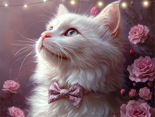 Katze Diamond Painting Erwachsene Pfingstrose Diamond Painting Set Diamant Paintings Bilder, DIY Crystal Strass Rhinestone Bastelset, Basteln Erwachsene für Wanddekoration Wohnzimmer 50x65cm K9-1275 von Yingeen