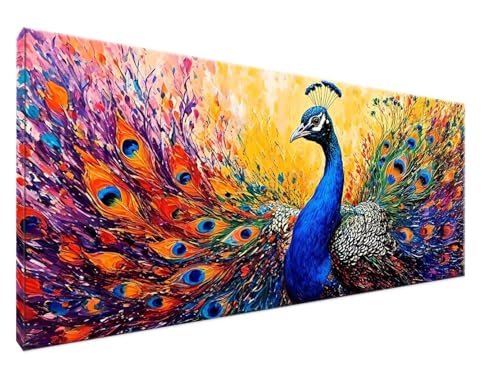 Malen Nach Zahlen Erwachsene Pfau Paint by Numbers DIY Kreativ Set Erwachsene, Tier Malen nach Zahlen Kits auf Leinwand Acrylfarbe Zeichnung Malerei mit Pinseln Ölmalerei Kunsthandwerk 70x140cm Y2-194 von Yingeen