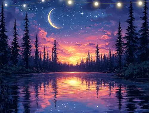 Mond Diamond Painting Erwachsene Sternenhimmel Diamond Painting Set Diamant Paintings Bilder, DIY Crystal Strass Rhinestone Bastelset, Basteln Erwachsene für Wanddekoration Wohnzimmer 60x80cm K9-4816 von Yingeen