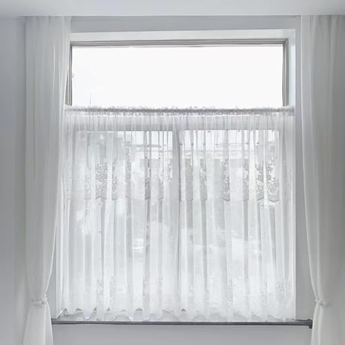 Yinghesheng Scheibengardine Jacquard Kurzgardine Spitze, Landhausstil Bistrogardine Küchengardine weiß mit ösen Lichtdurchlässig Kleiner Fenstervorhang,1 stück,H50 x B200 cm von Yinghesheng