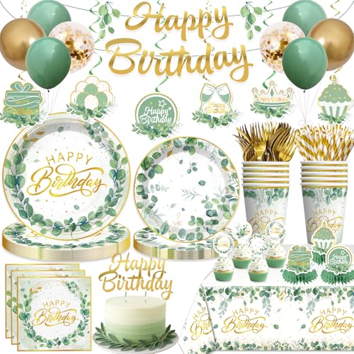 201 Stück Salbeigrün Geburtstag Dekorationen Teller und Servietten Set, Gold und Grün Eukalyptus Blumen Geburtstag Banner Luftballons Kuchen Topper Grün Tischdecke Geburtstag Dekorationen Salbeigrün 201 Stück Salbeigrün Geburtstag Dekorationen Teller und Servietten Set, Gold und Grün Eukalyptus Blumen Geburtstag Banner Luftballons Kuchen Topper Grün Tischdecke Geburtstag Dekorationen Salbeigrün von Yingoto