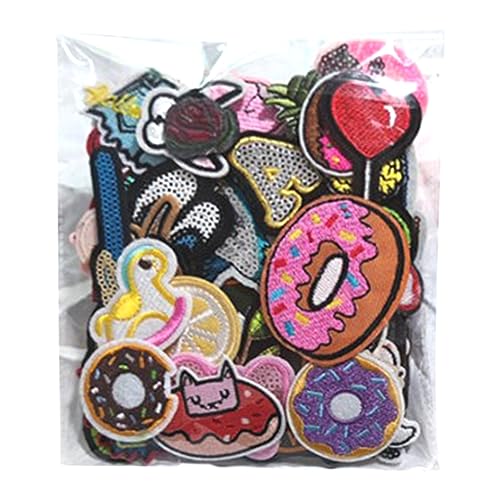 Nette Cartoon Bestickte Flecken, 50pcs, Blumförmiges Eisen auf & Nähflecken, Stoffmaterial, Ideal für die Reparatur und Dekoration von DIY -Kleidung von von Yinhing