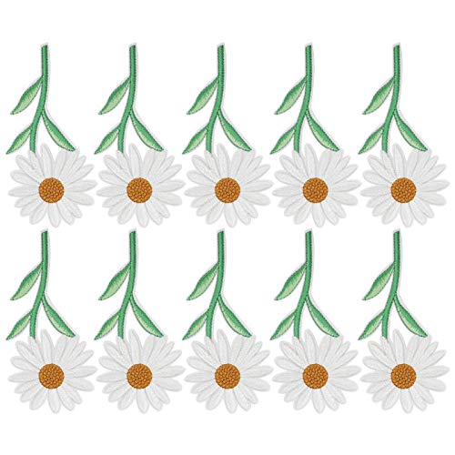 Weiße Daisy -Form -Stoffflecken, 10pcs Eisen auf Transfer Applikationen für Dekorative Kleidungsreparaturen, Einfache DIY -Kleidungsverbesserung von Yinhing