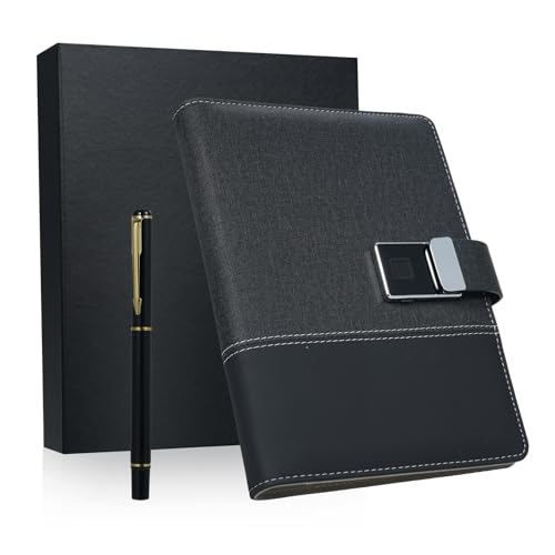 Yinhing A5-Notizbuch aus Leder, Intelligentes Schreibset mit Fingerabdrucksperre und 16 GB Highspeed-USB-Laufwerk, 100 Seiten, 6 Ringordner, 4 Kartenfächer, für Geschäftsleute von Yinhing