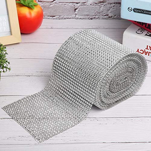 Yinhing Strassband, Netzband Bling Wrap Ribbon 9m 24 Zeilen Elektroplieren Kunststoff Künstlicher Strassbänder Mesh Strasssteine ​​zum Handwerk für Kuchen, Vase -, Partyzubehör (SILVER) von Yinhing