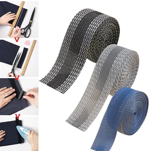 Yiohejy 3 Stücke Saumband Zum Aufbügeln, Selbstklebendes Tape, Saum Für Stoffe, Selbstklebend Hosen Mund Paste, Für Textilien, Anzug, Hosen, Röcke, Jeans, Vorhänge Stoffen von Yiohejy